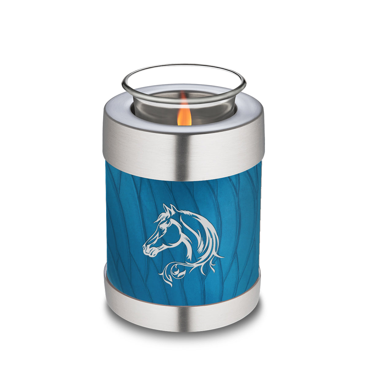 Candle Holder Embrace Pearl Racing Blue Horse Cremation Urn