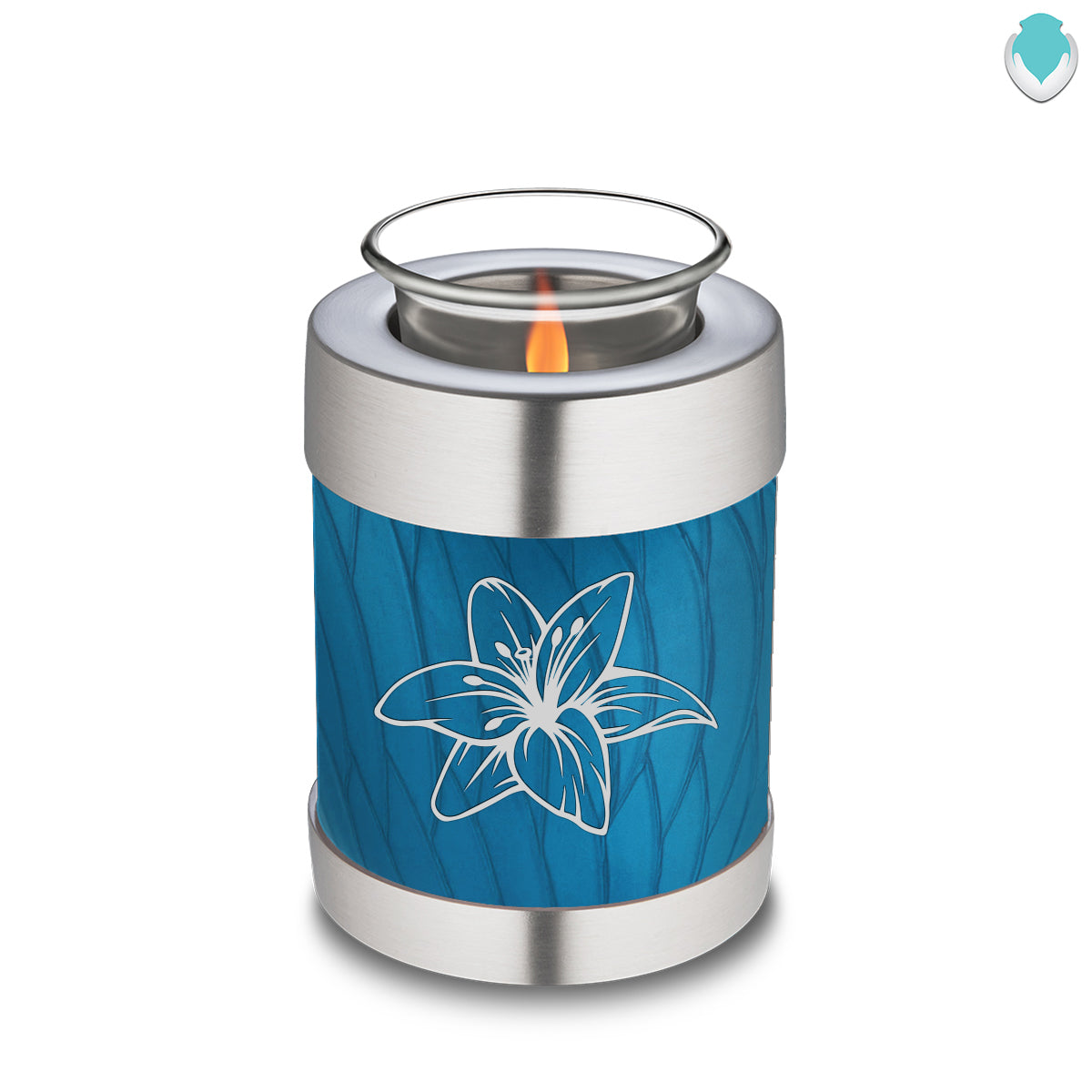 Candle Holder Embrace Pearl Racing Blue Lily Cremation Urn