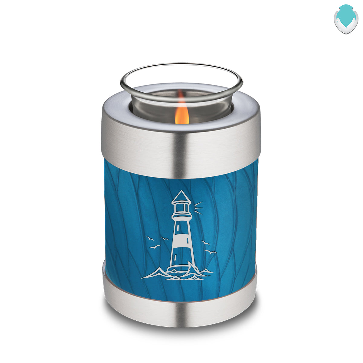 Candle Holder Embrace Pearl Racing Blue Lighthouse Cremation Urn