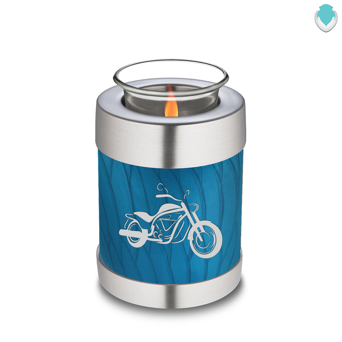 Candle Holder Embrace Pearl Racing Blue Motorcycle Cremation Urn
