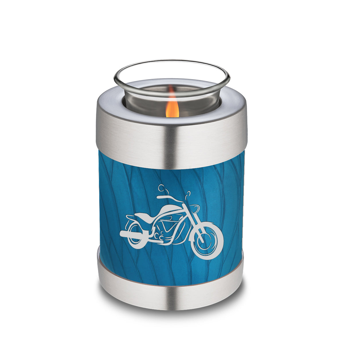 Candle Holder Embrace Pearl Racing Blue Motorcycle Cremation Urn