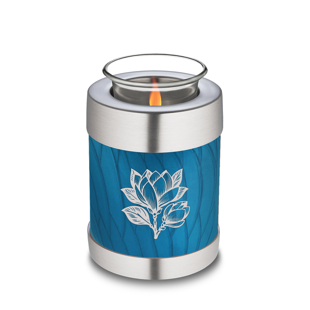 Candle Holder Embrace Pearl Racing Blue Magnolia Flower Cremation Urn
