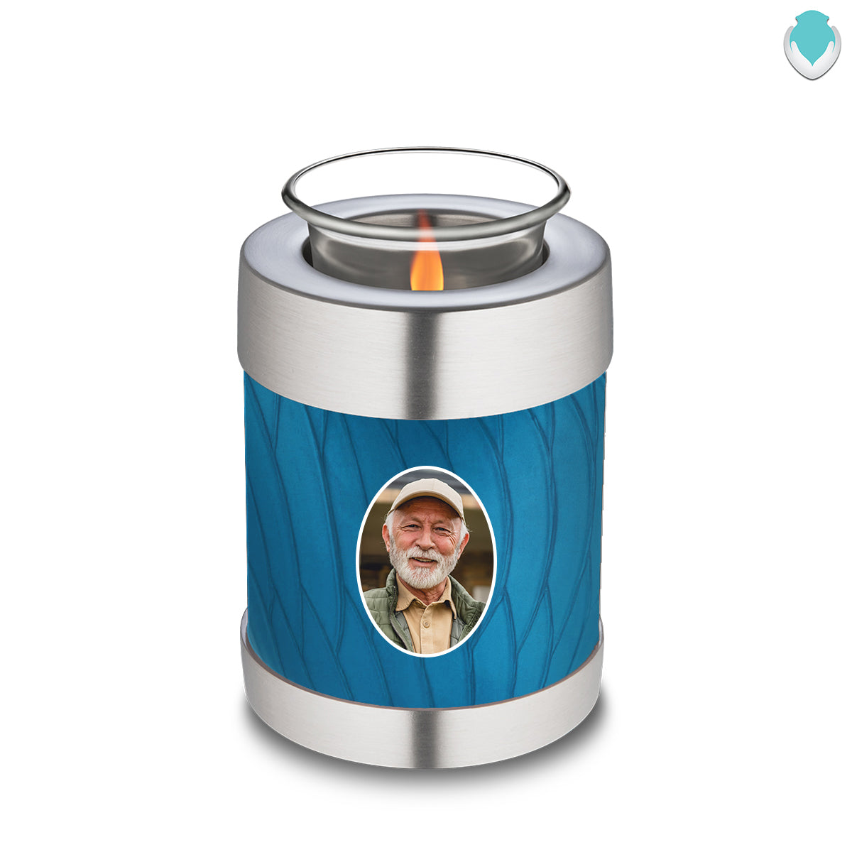 Candle Holder Embrace Pearl Racing Blue Portrait Cremation Urn