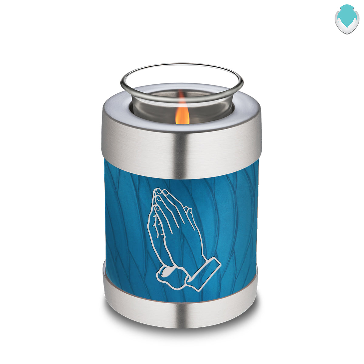 Candle Holder Embrace Pearl Racing Blue Praying Hands Cremation Urn