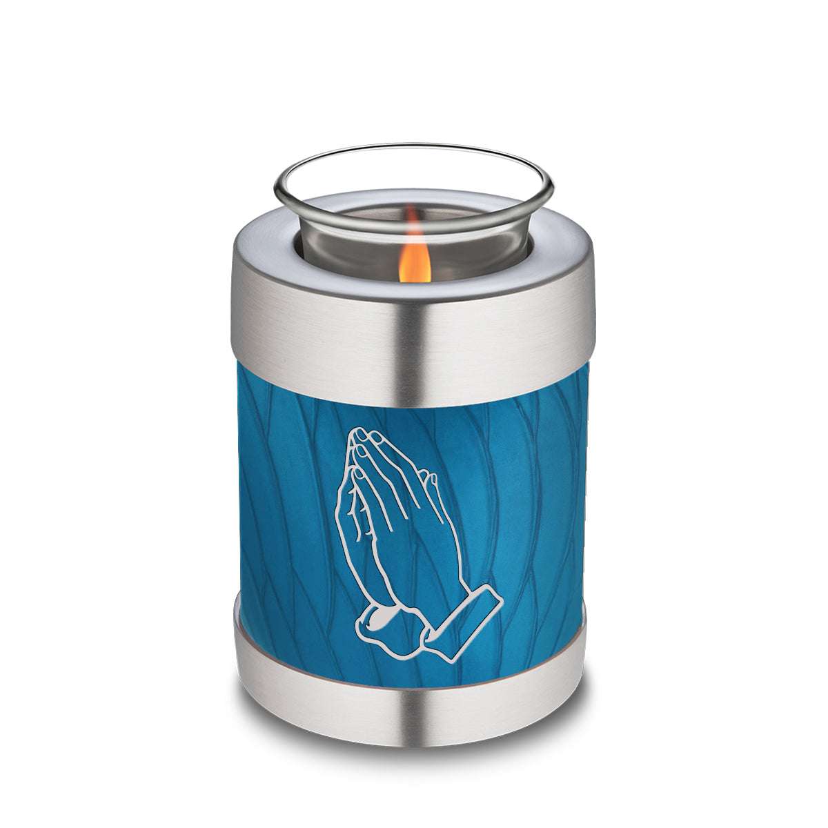 Candle Holder Embrace Pearl Racing Blue Praying Hands Cremation Urn