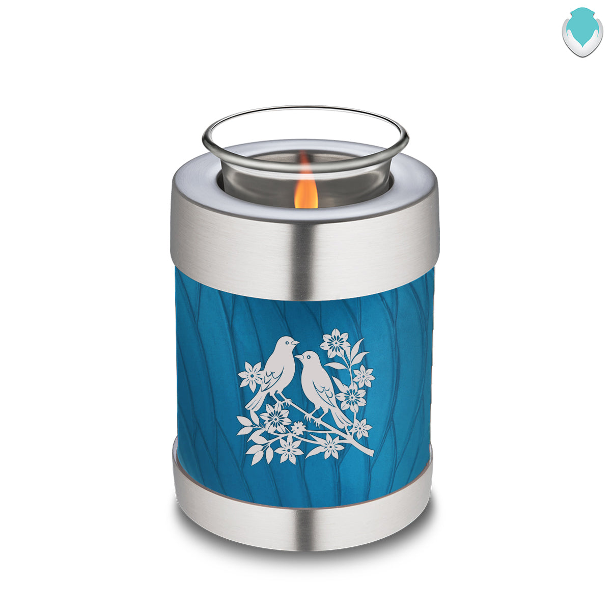 Candle Holder Embrace Pearl Racing Blue Songbirds Cremation Urn