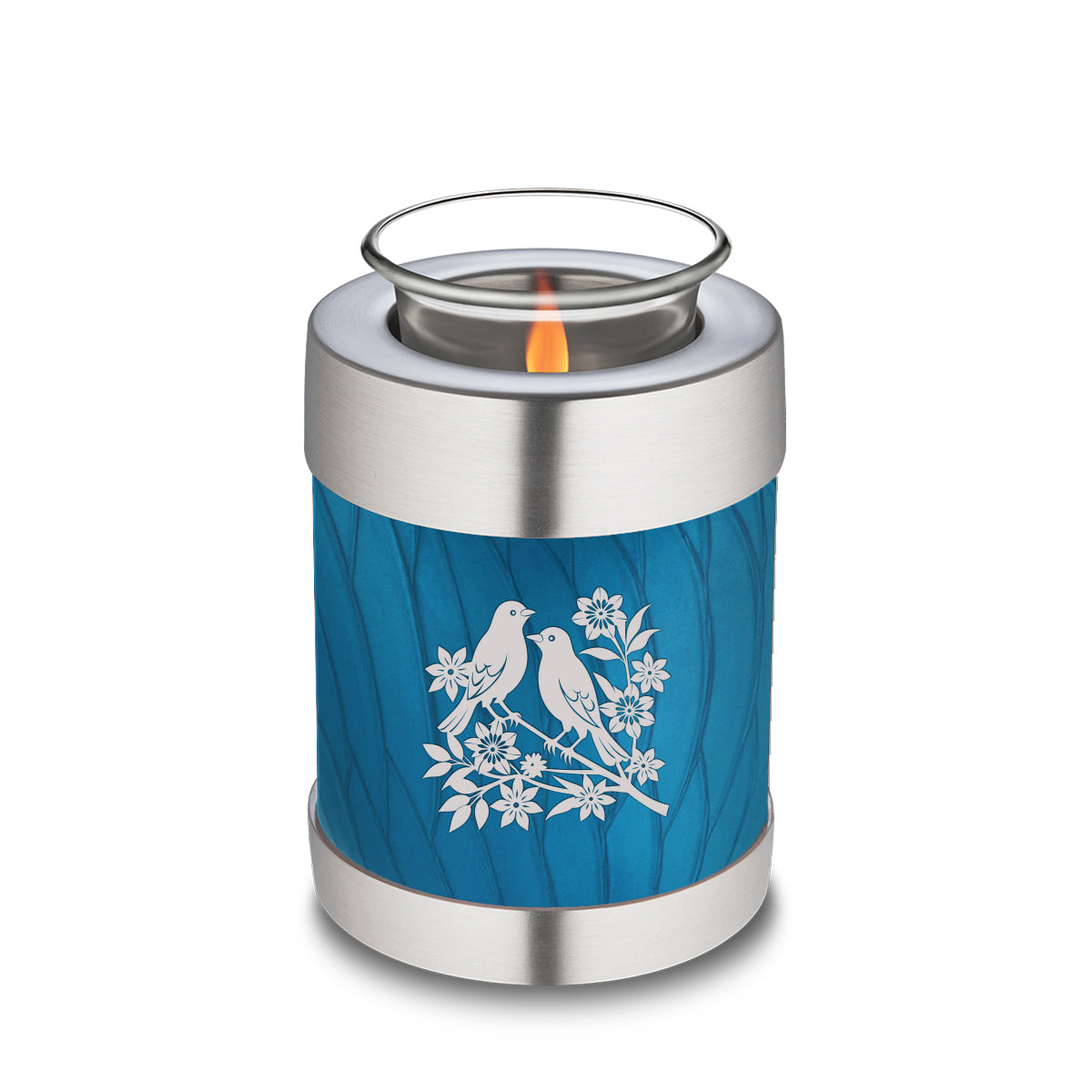 Candle Holder Embrace Pearl Racing Blue Songbirds Cremation Urn