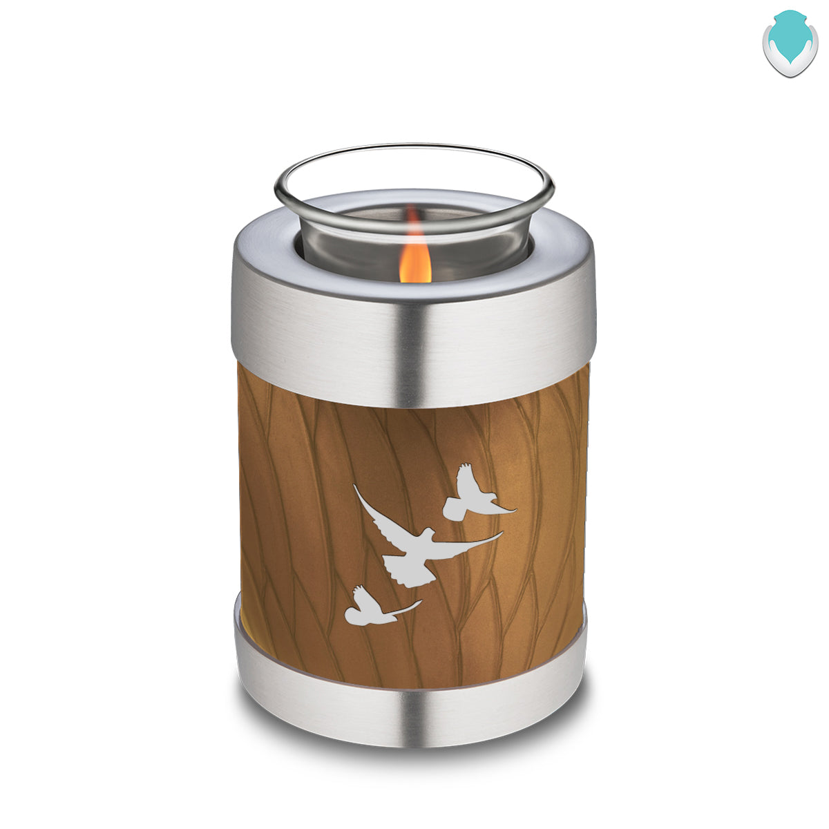 Candle Holder Embrace Pearl Gold Doves Cremation Urn