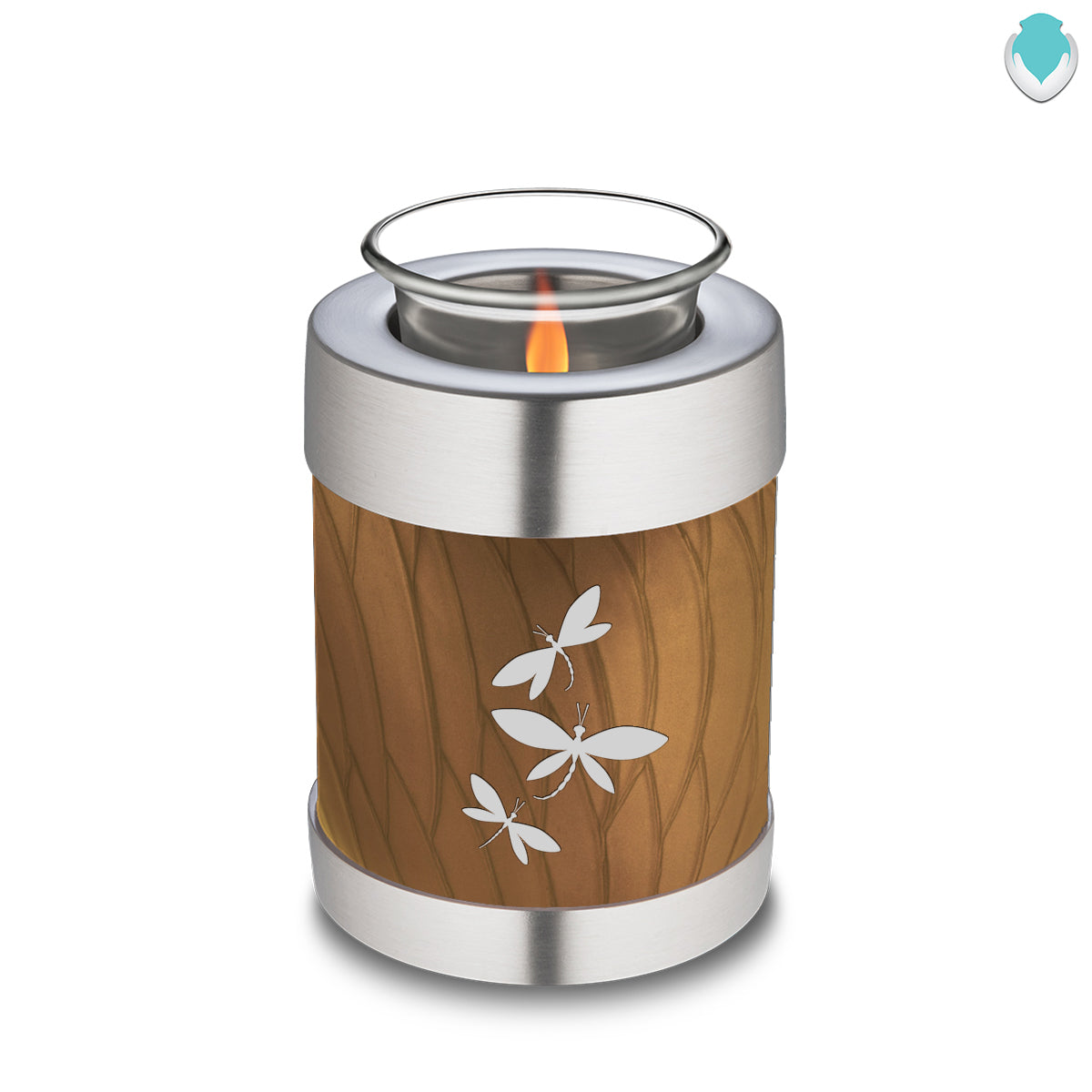 Candle Holder Embrace Pearl Gold Dragonflies Cremation Urn
