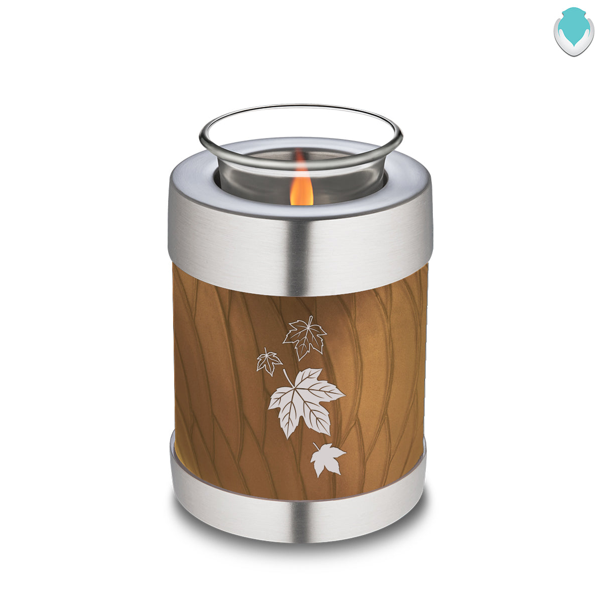 Candle Holder Embrace Pearl Gold Falling Leaves Cremation Urn