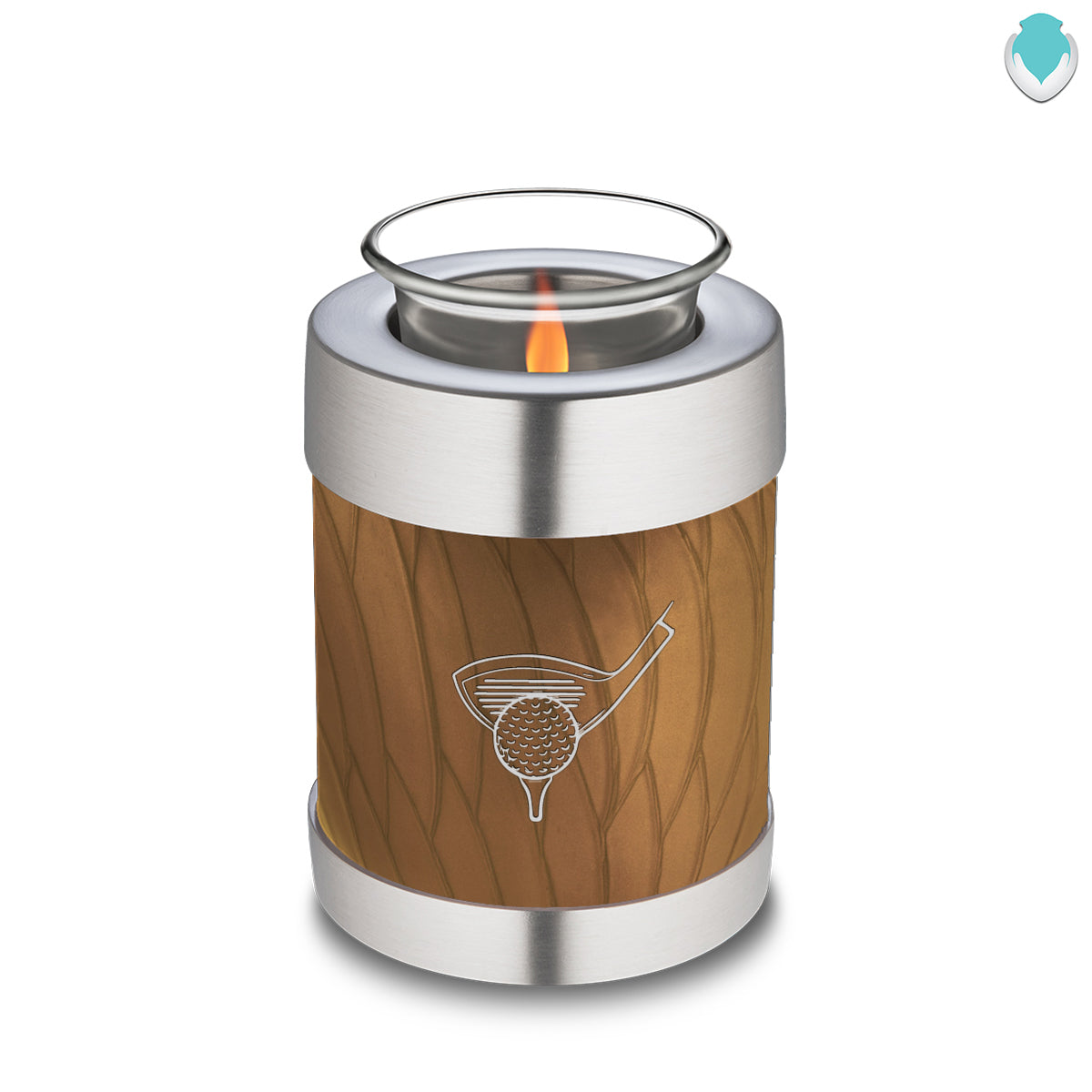 Candle Holder Embrace Pearl Gold Golfer Cremation Urn