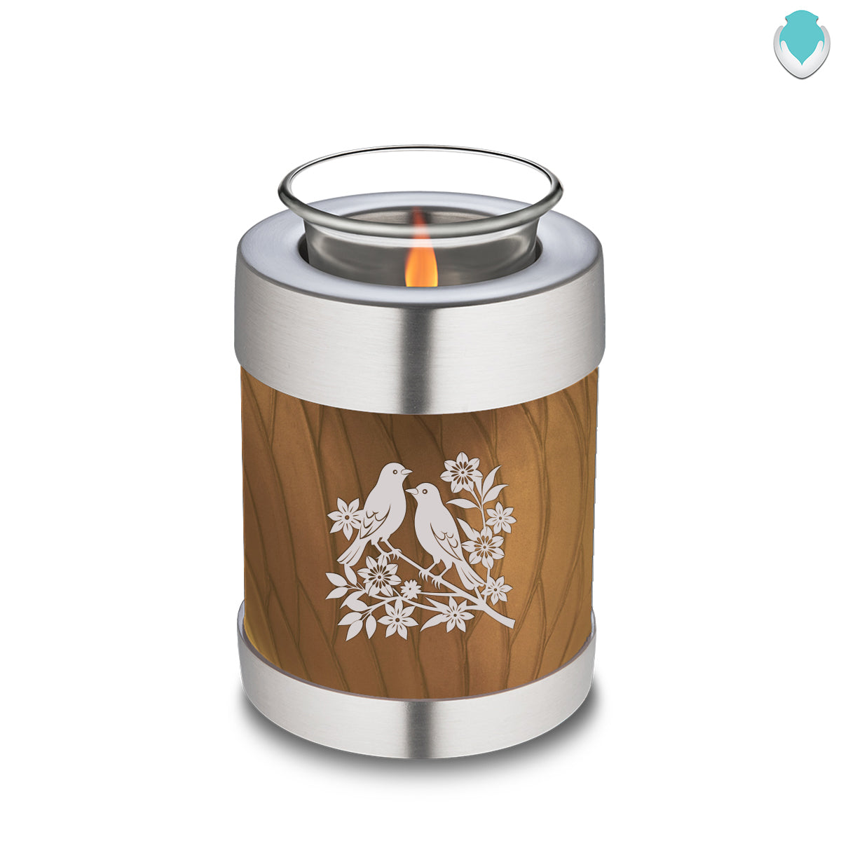 Candle Holder Embrace Pearl Gold Songbirds Cremation Urn