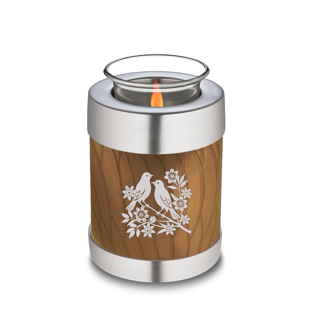Candle Holder Embrace Pearl Gold Songbirds Cremation Urn