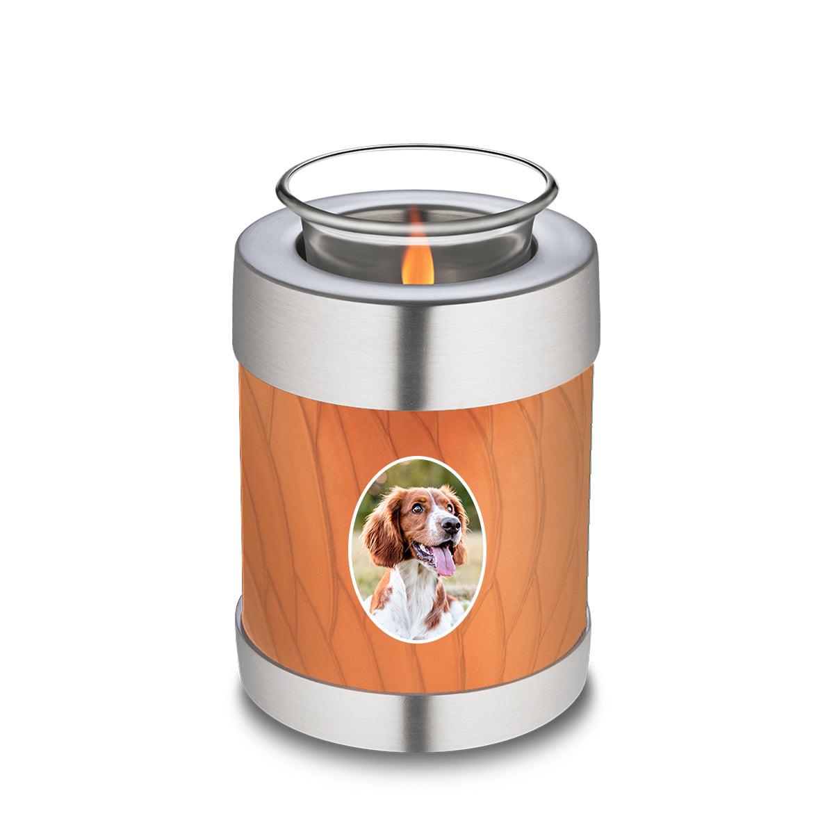 Candle Holder Pet Embrace Pearl Orange Portrait Cremation Urn