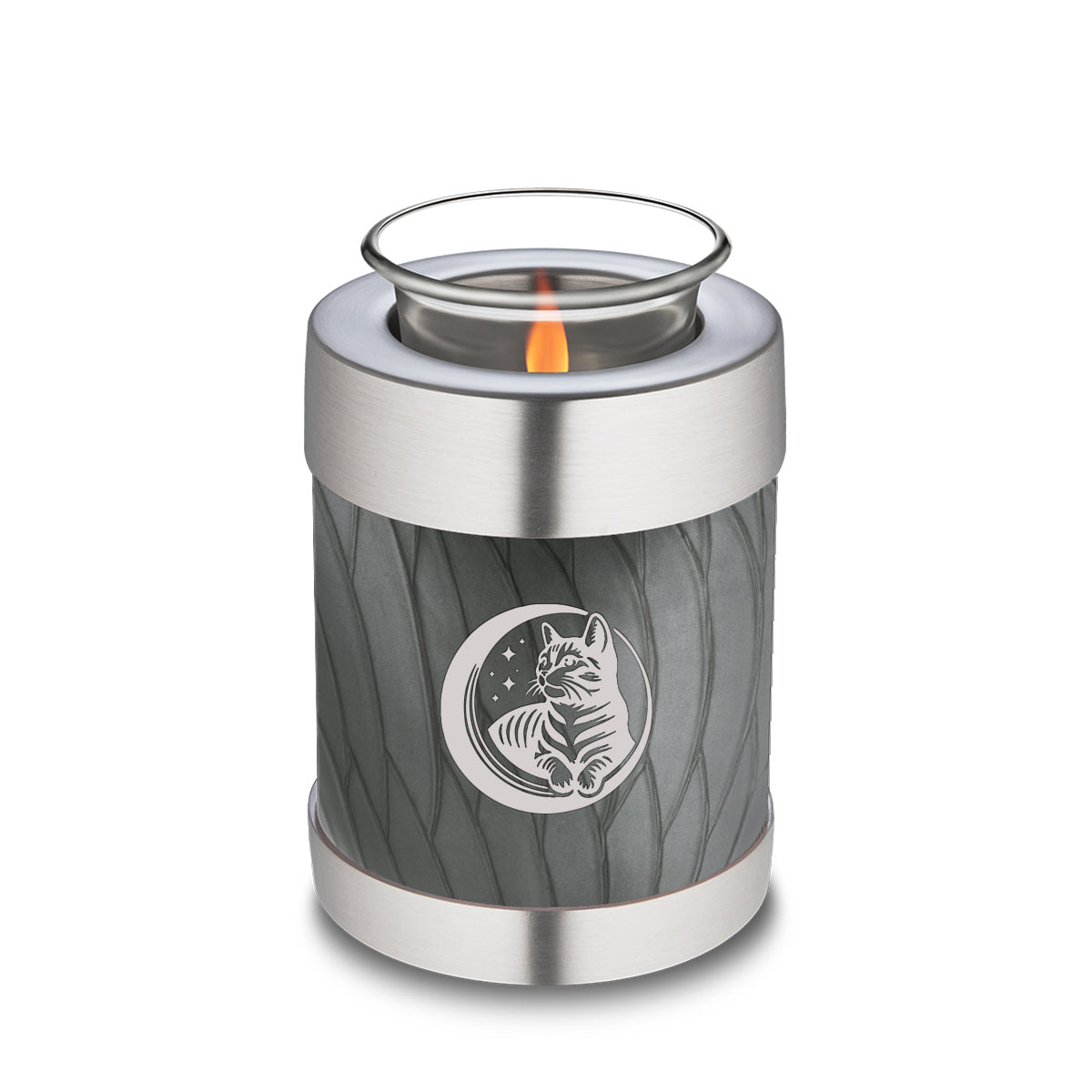 Candle Holder Embrace Pearl Silver Pet Cute Cat Cremation Urn