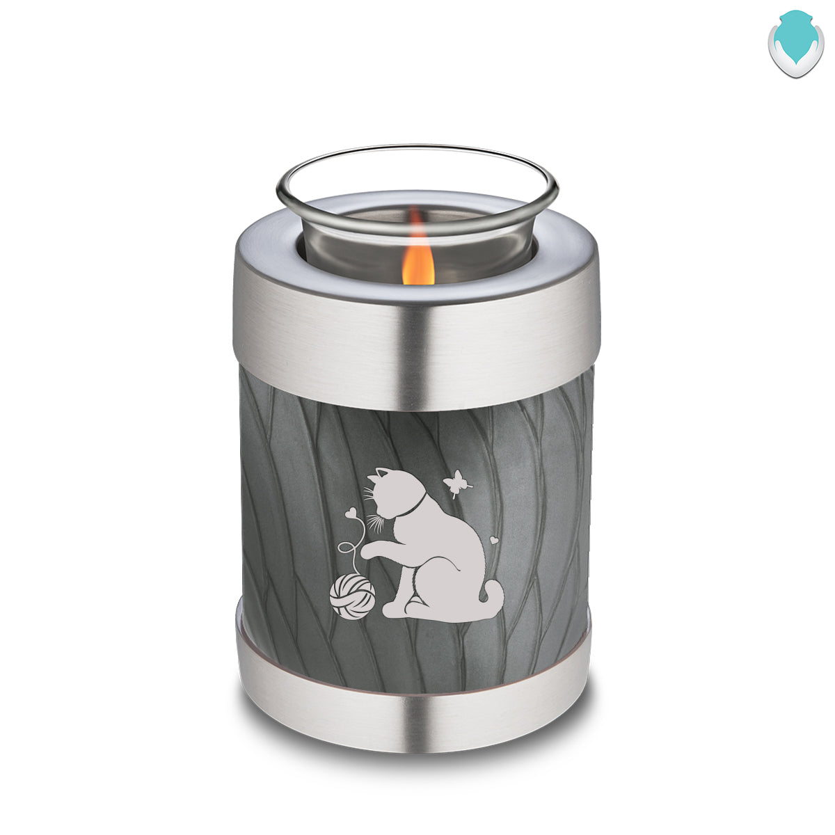 Candle Holder Embrace Pearl Silver Pet Fun Cat Cremation Urn