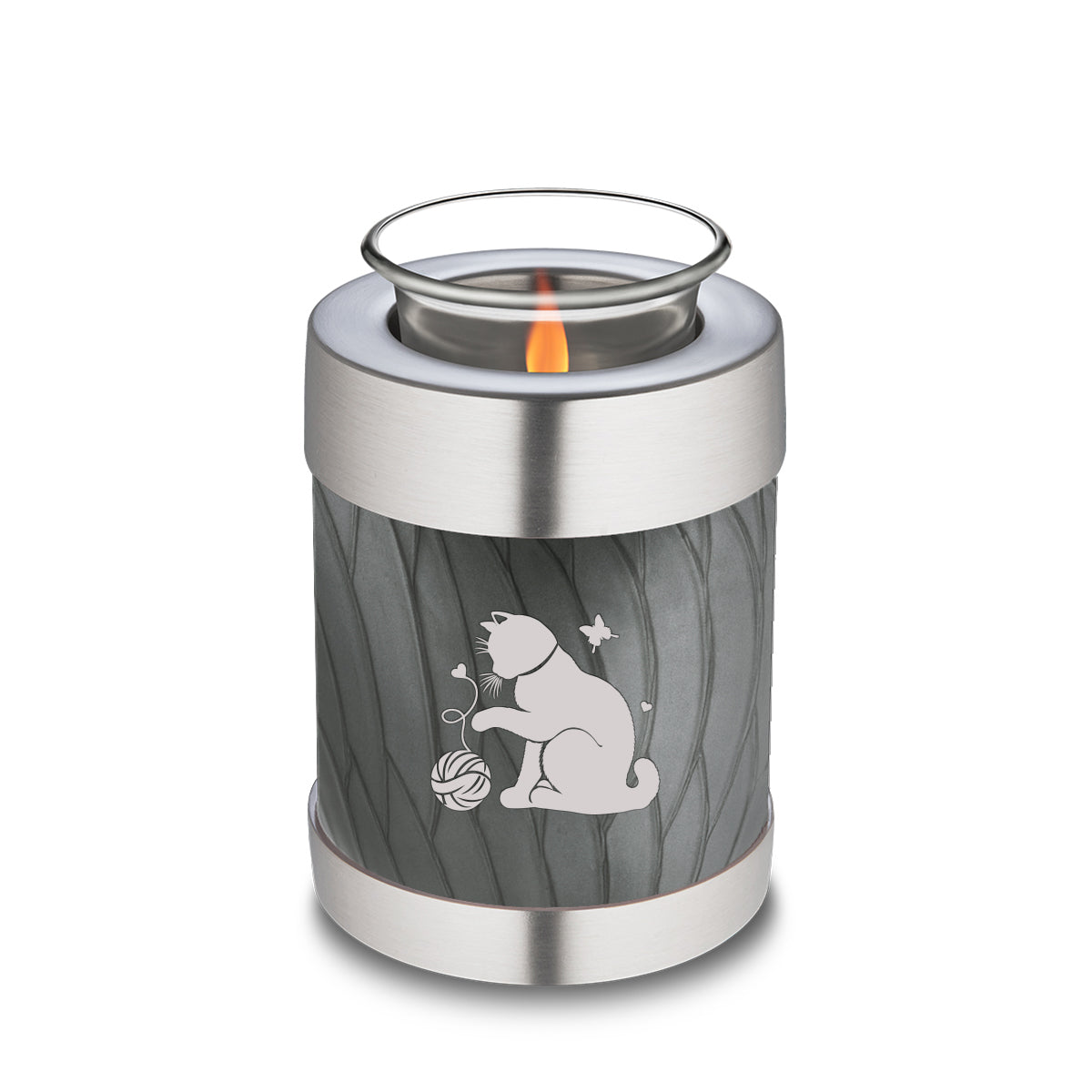 Candle Holder Embrace Pearl Silver Pet Fun Cat Cremation Urn