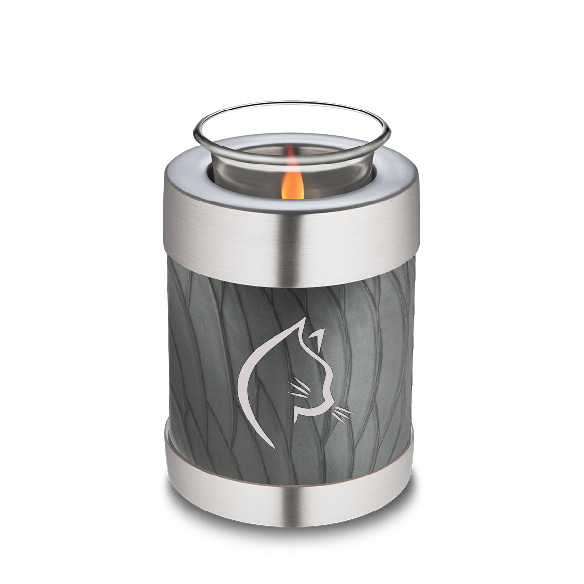 Candle Holder Embrace Pearl Silver Cat Pet Cremation Urn