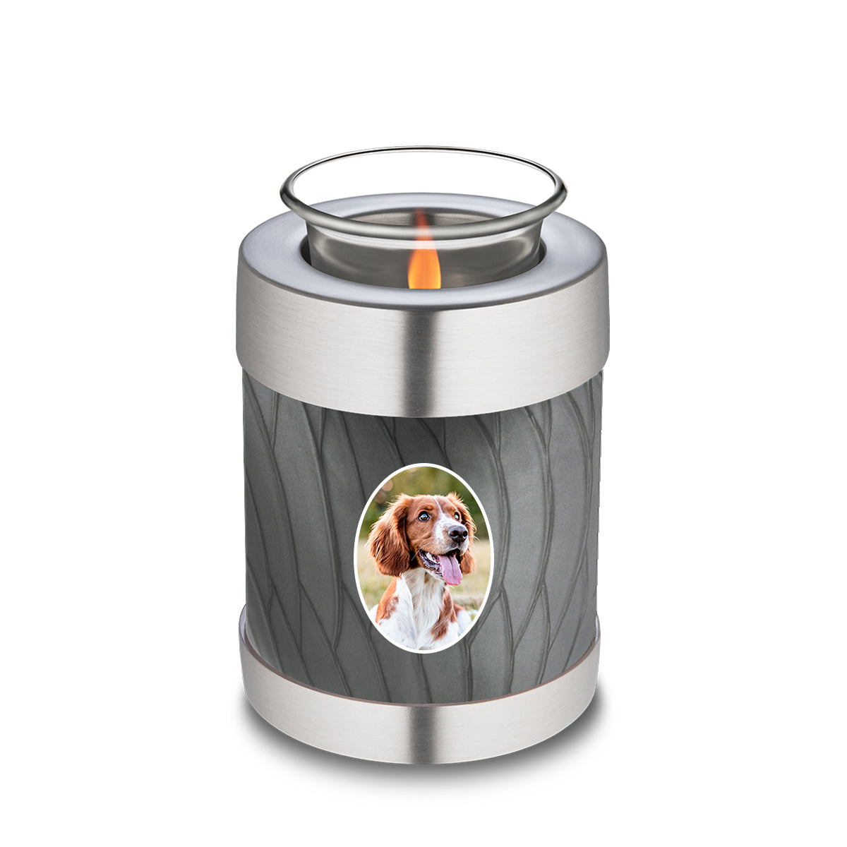 Candle Holder Pet Embrace Pearl Silver Portrait Cremation Urn