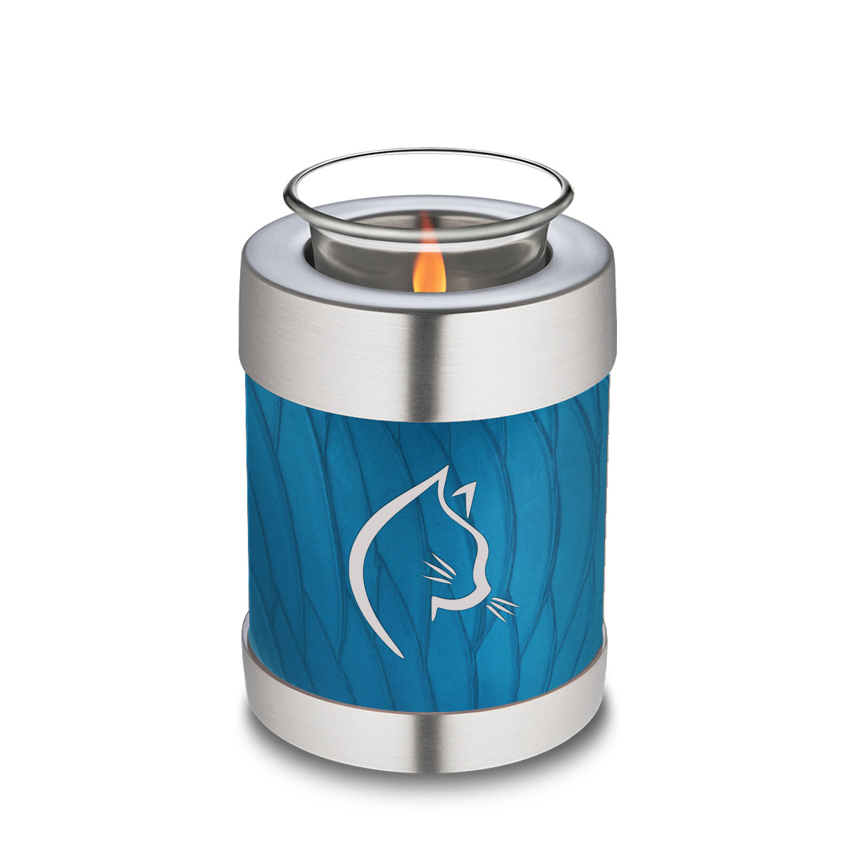 Candle Holder Embrace Pearl Racing Blue Cat Pet Cremation Urn