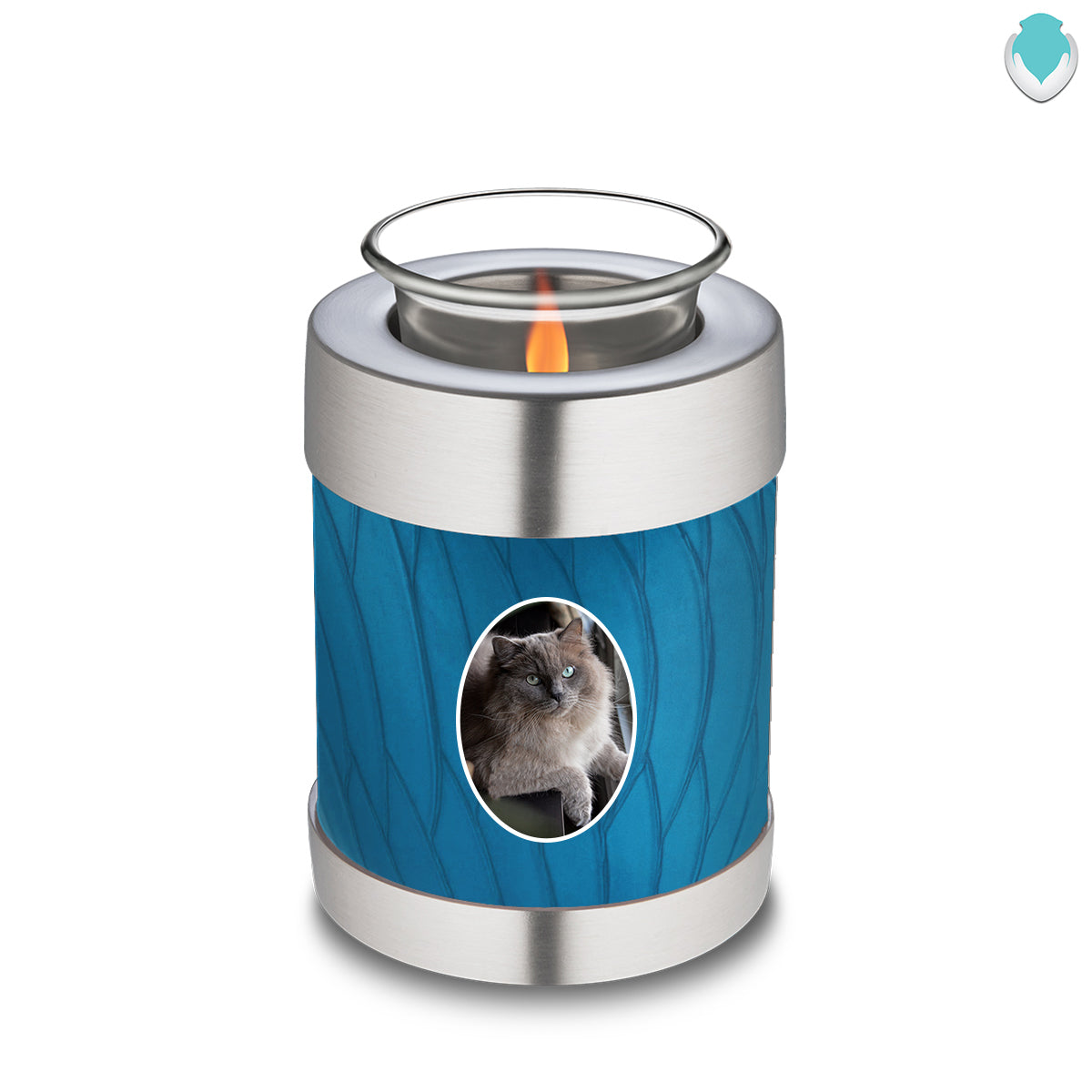 Candle Holder Pet Embrace Pearl Racing Blue Portrait Cremation Urn