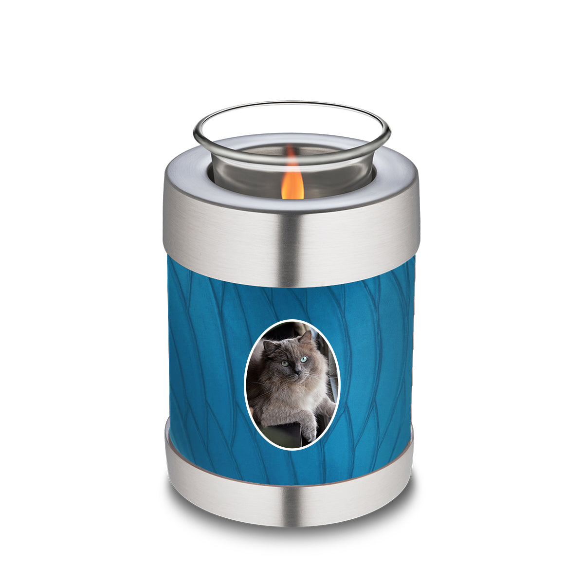 Candle Holder Pet Embrace Pearl Racing Blue Portrait Cremation Urn