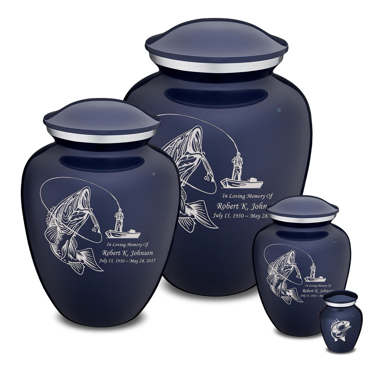 Extra Large Embrace Cobalt Blue Fishing Cremation Urn for Ashes