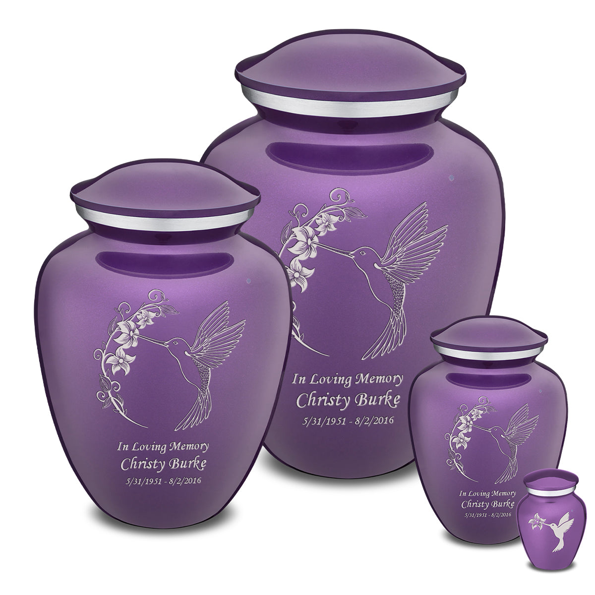 Extra Large Embrace Purple Hummingbird Cremation Urn for Ashes
