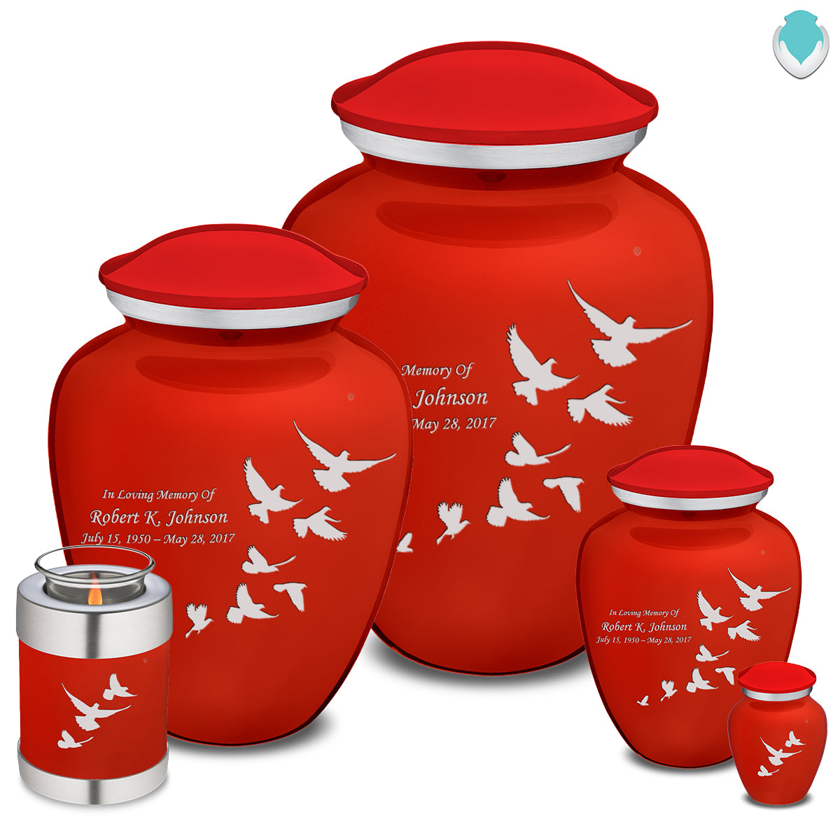 Extra Large Embrace Bright Red Doves Cremation Urn for Ashes