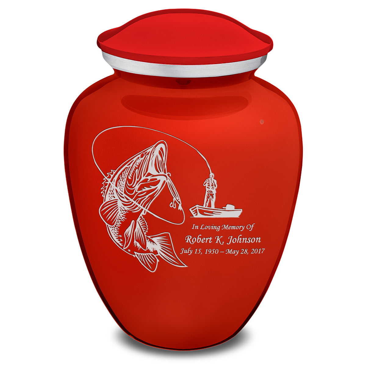 Extra Large Embrace Bright Red Fishing Cremation Urn for Ashes