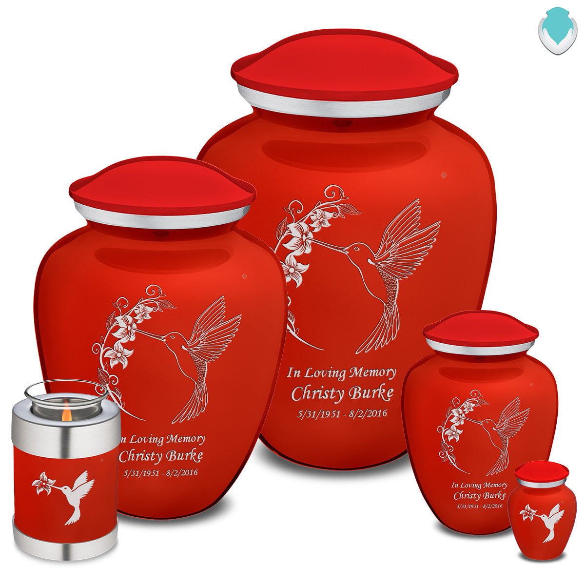 Extra Large Embrace Bright Red Hummingbird Cremation Urn for Ashes