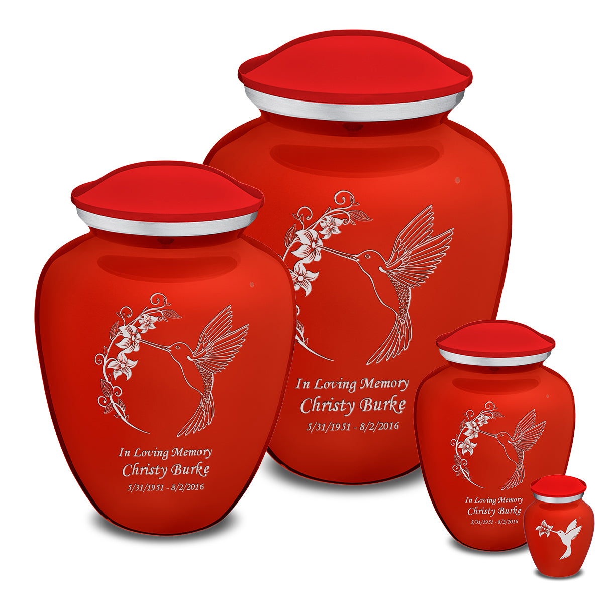 Extra Large Embrace Bright Red Hummingbird Cremation Urn for Ashes