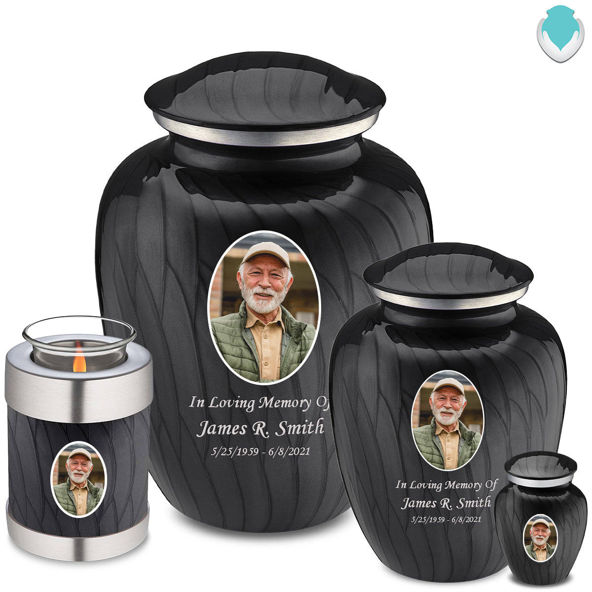 Adult Embrace Pearl Black Portrait Cremation Urn
