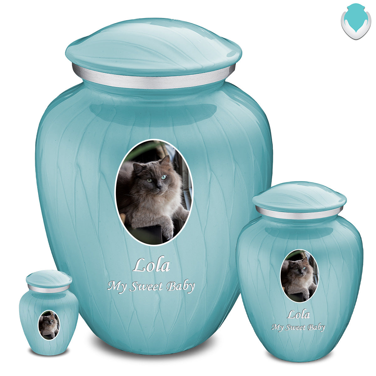 Keepsake Pet Embrace Pearl Light Blue Portrait Cremation Urn