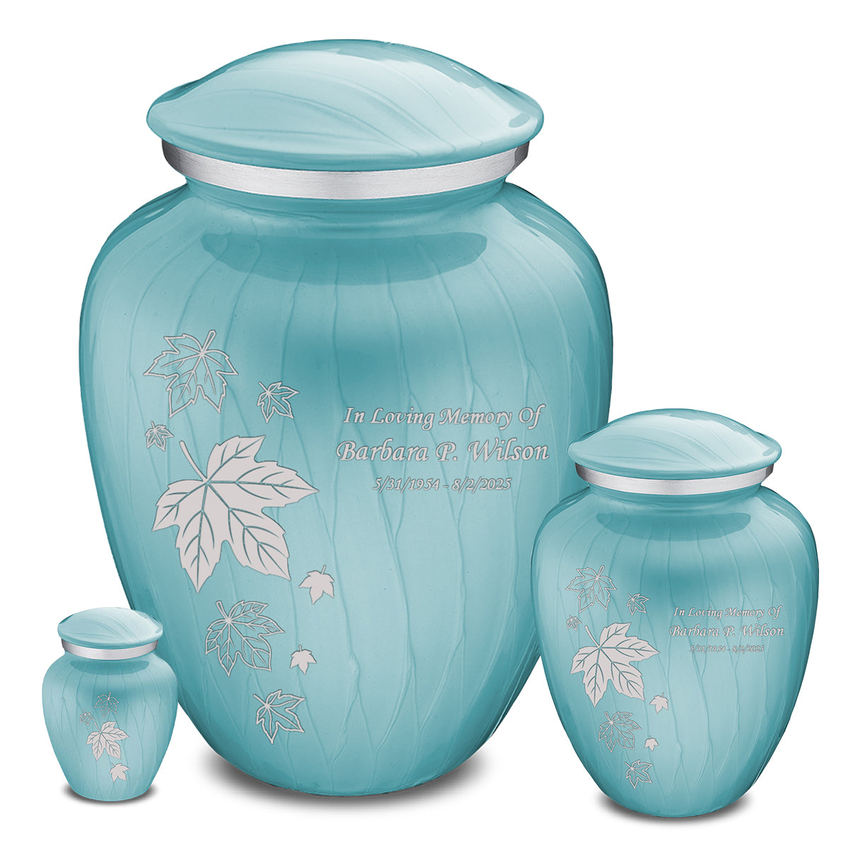 Keepsake Embrace Pearl Light Blue Falling Leaves Cremation Urn