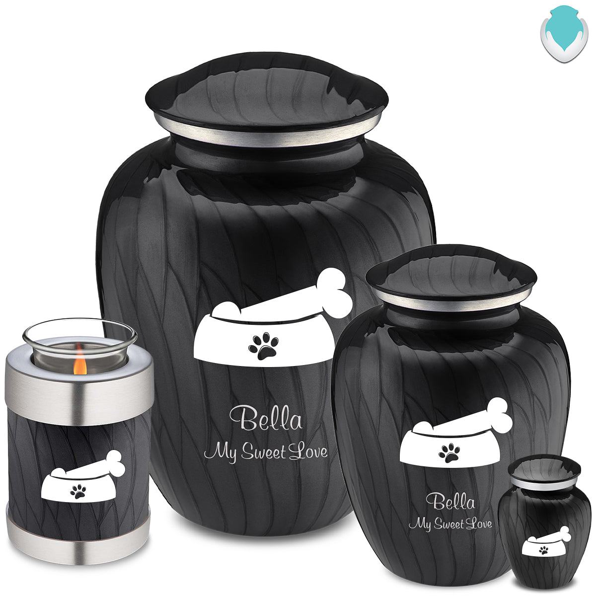 Keepsake  Embrace Pearl Black Pet Dog Bone Cremation Urn