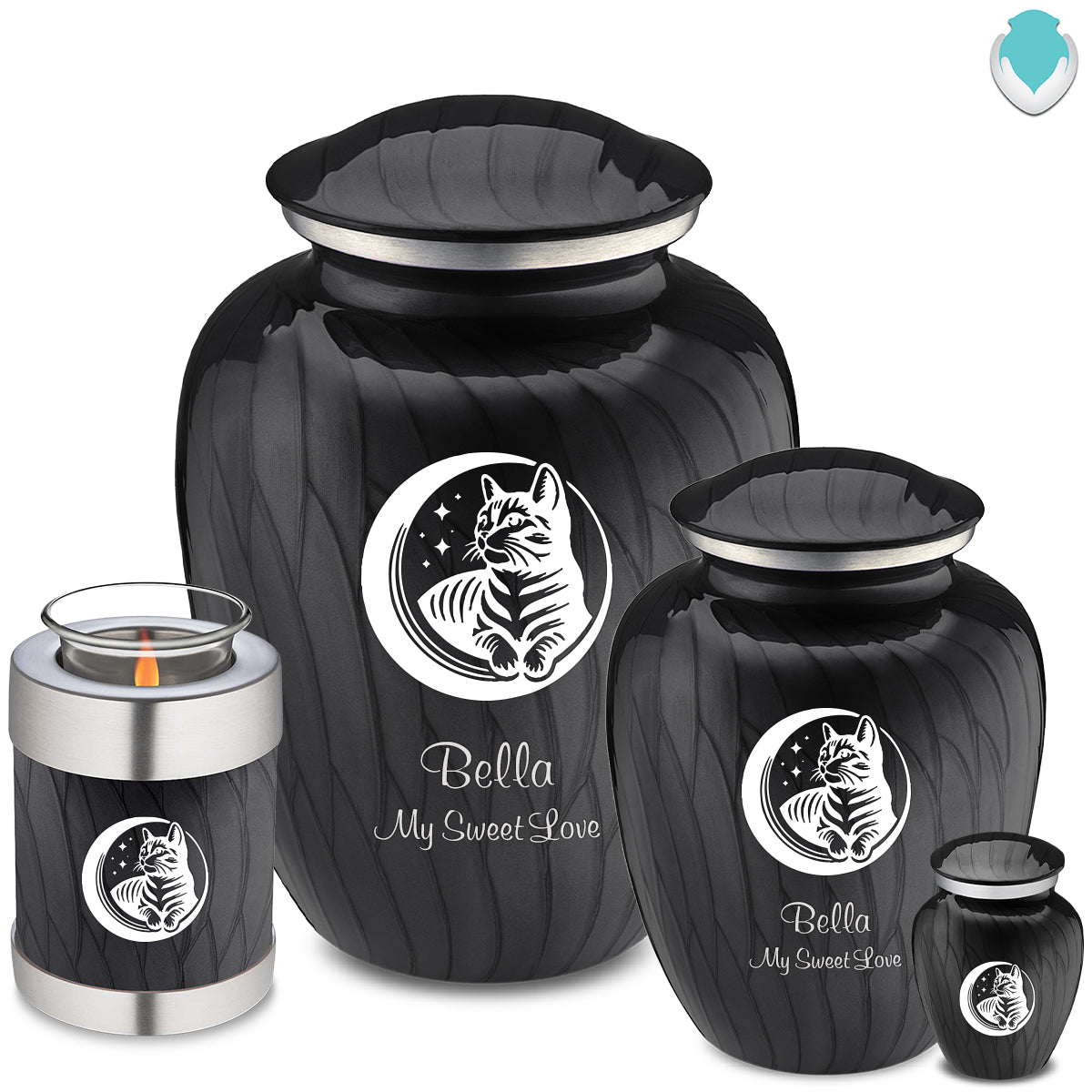 Candle Holder Embrace Pearl Black Pet Cute Cat Cremation Urn