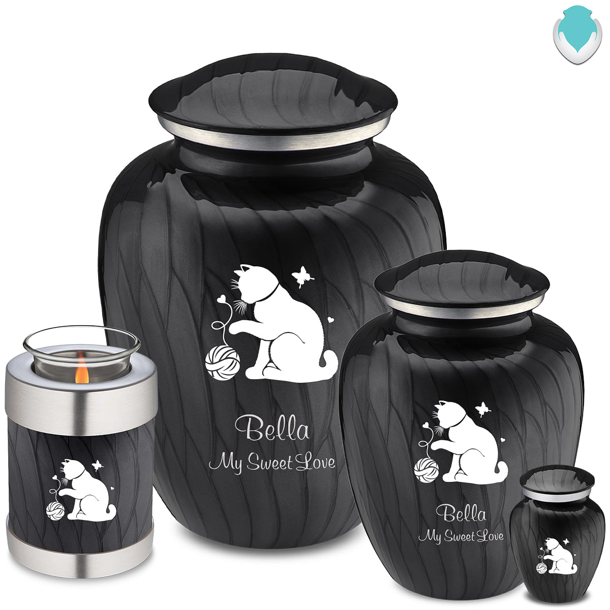 Candle Holder Embrace Pearl Black Pet Fun Cat Cremation Urn