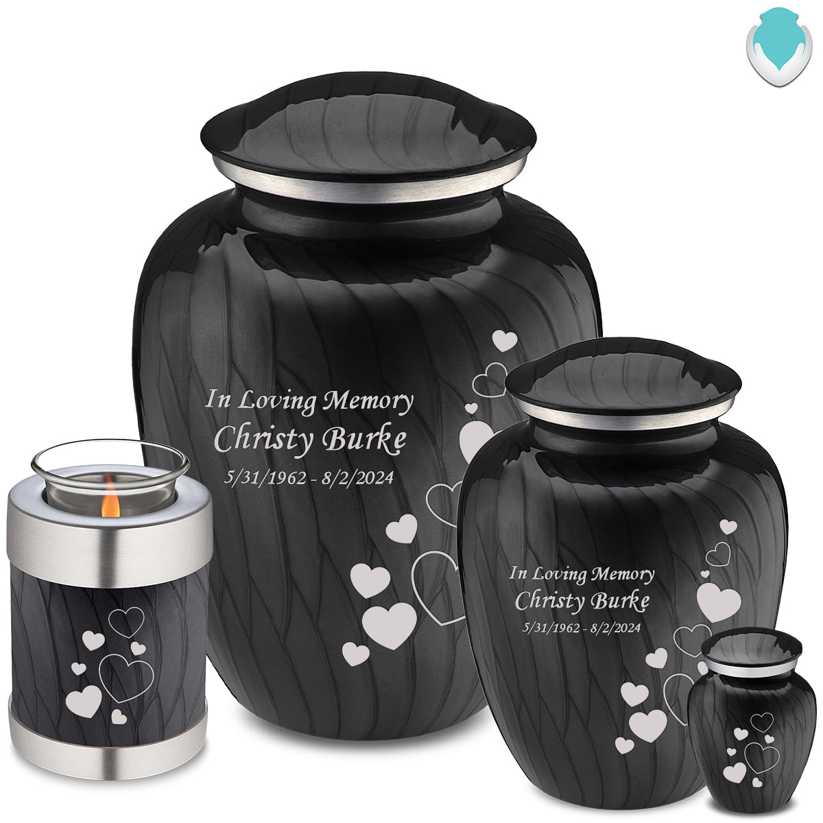Adult Embrace Pearl Black Floating Heart Cremation Urn