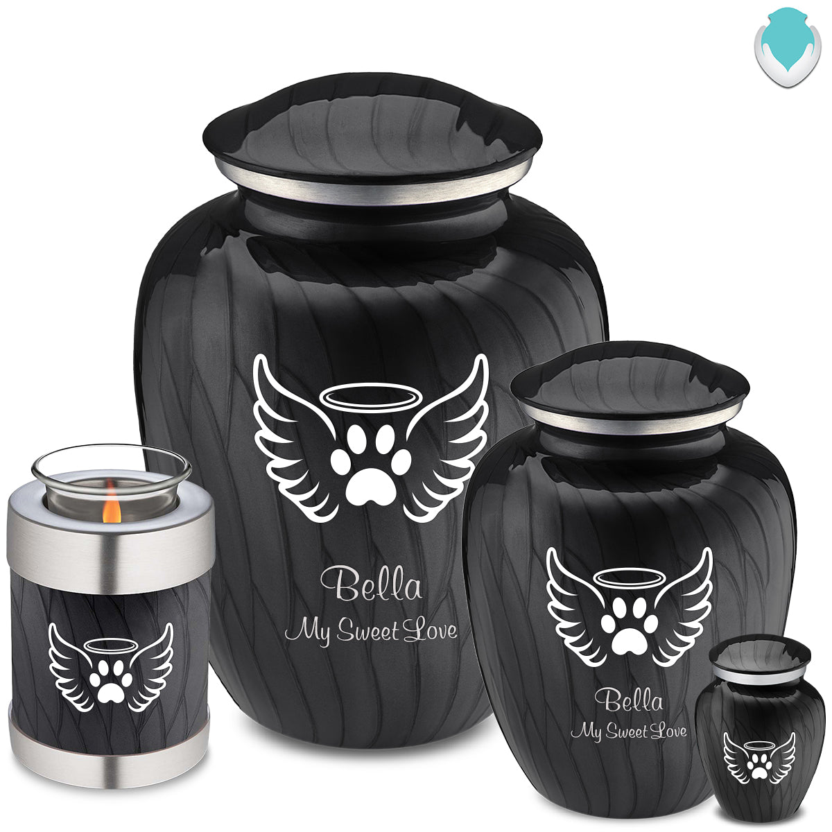 Keepsake Embrace Pearl Black Pet Angel Wings Cremation Urn