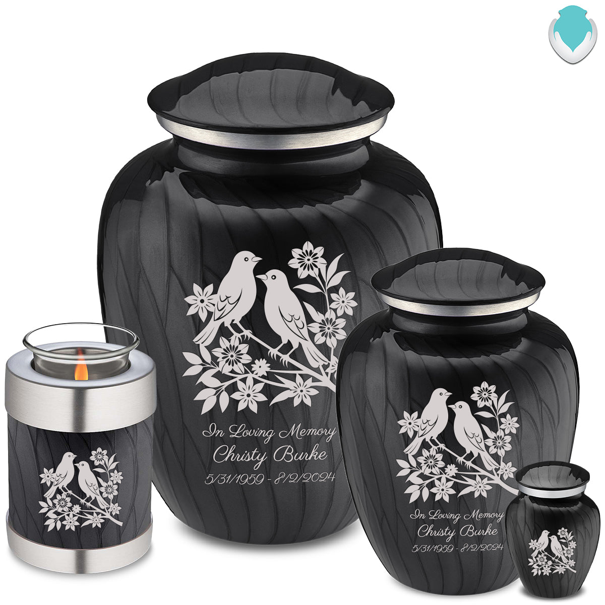 Adult Embrace Pearl Black Songbirds Cremation Urn