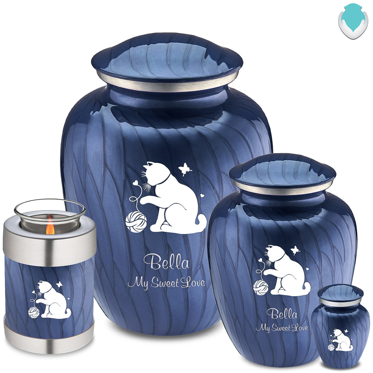 Keepsake Embrace Pearl Cobalt Blue Pet Fun Cat Cremation Urn