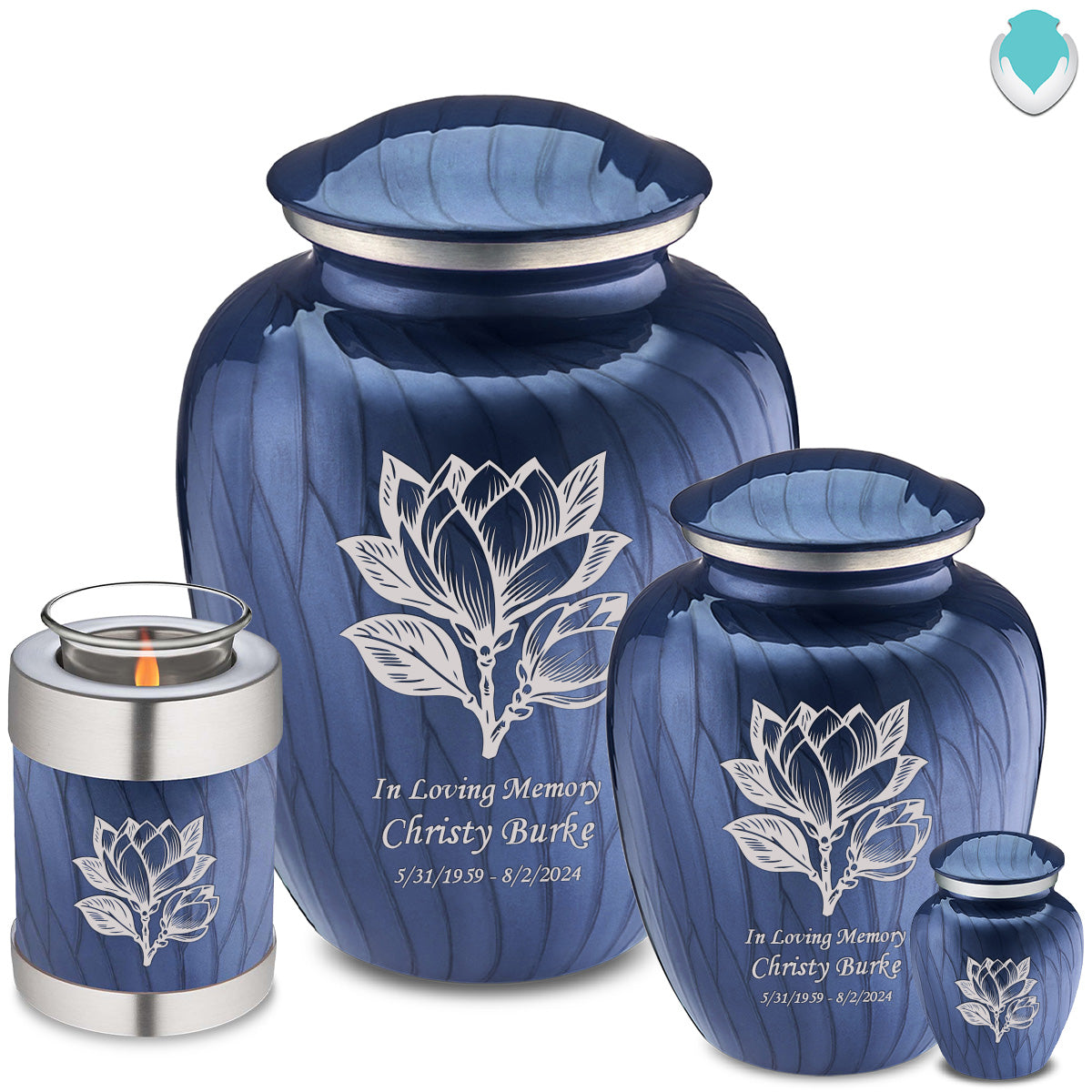 Adult Embrace Pearl Cobalt Blue Magnolia Flower Cremation Urn