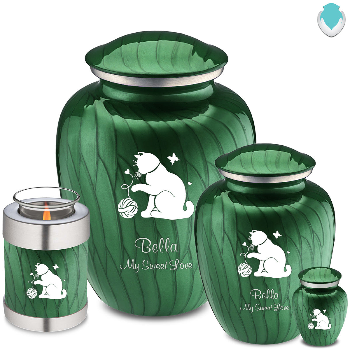 Candle Holder Embrace Pearl Green Pet Fun Cat Cremation Urn
