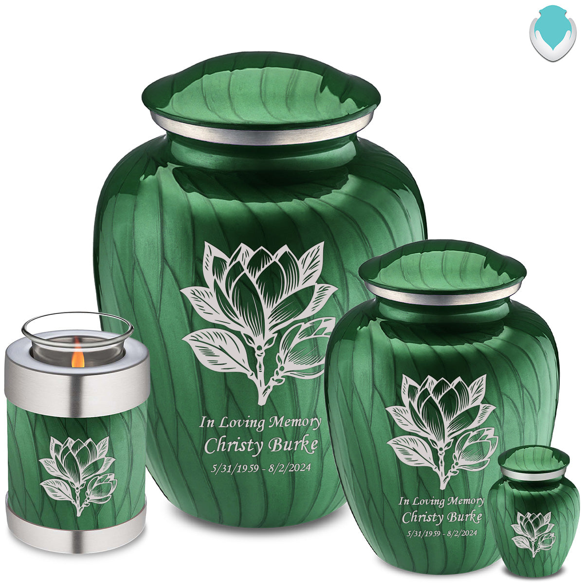 Adult Embrace Pearl Green Magnolia Flower Cremation Urn