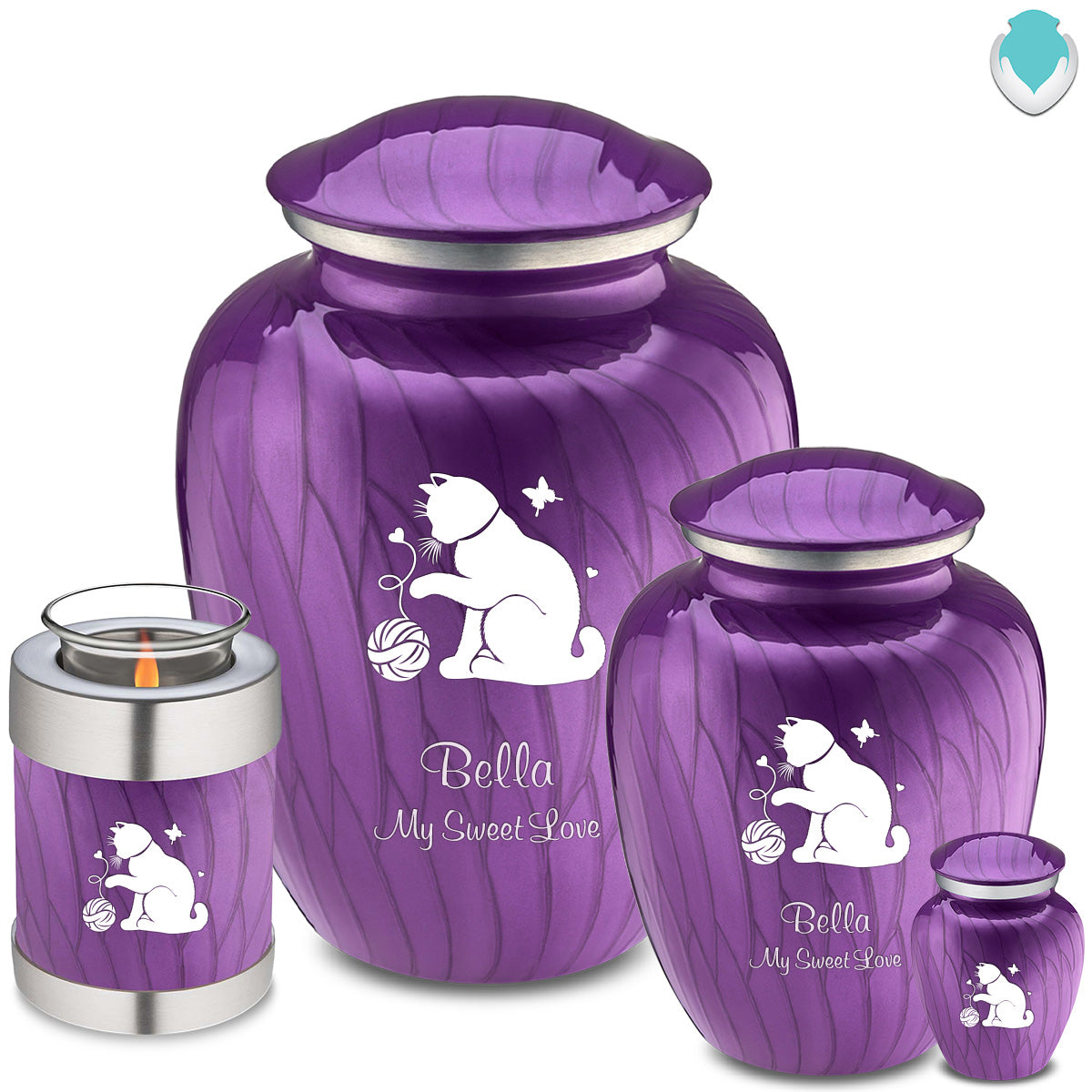 Large Embrace Pearl Purple Pet Fun Cat Cremation Urn