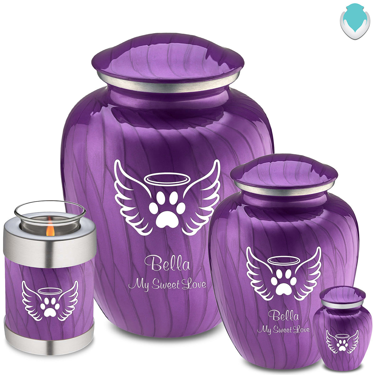 Keepsake Embrace Pearl Purple Pet Angel Wings Cremation Urn