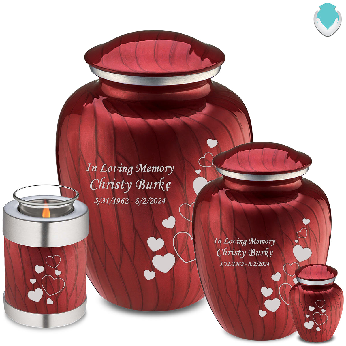 Adult Embrace Pearl Candy Red Floating Heart Cremation Urn