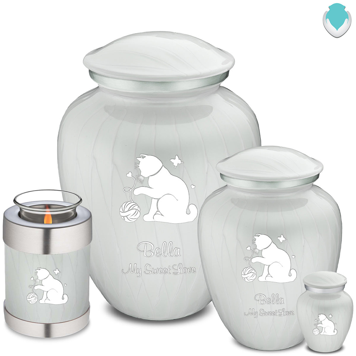 Candle Holder Embrace Pearl White Pet Fun Cat Cremation Urn