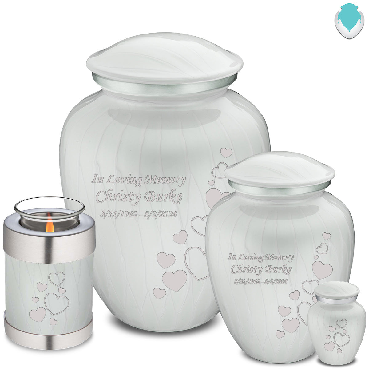 Adult Embrace Pearl White Floating Heart Cremation Urn
